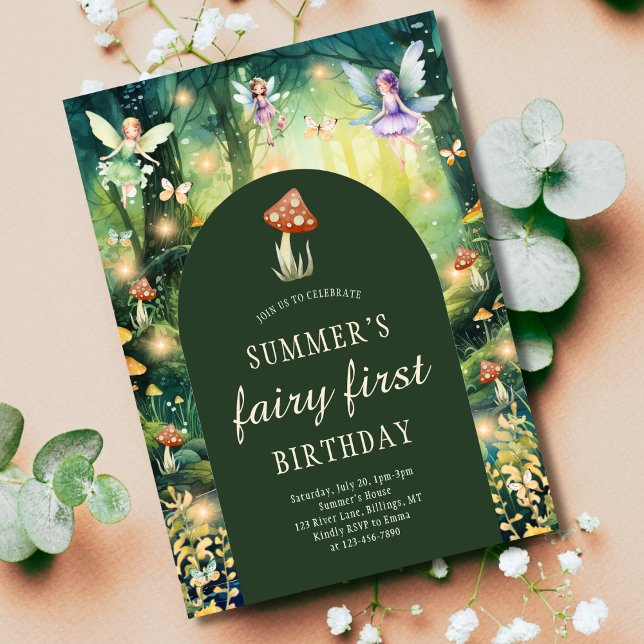 Födelsedagsfesten för den vackra Forest Fairy Firs Inbjudningar (Skapare uppladdad)
