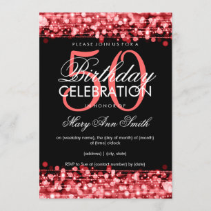 Födelsedagsfesten för eleganten 50th Sparkles rött Inbjudningar