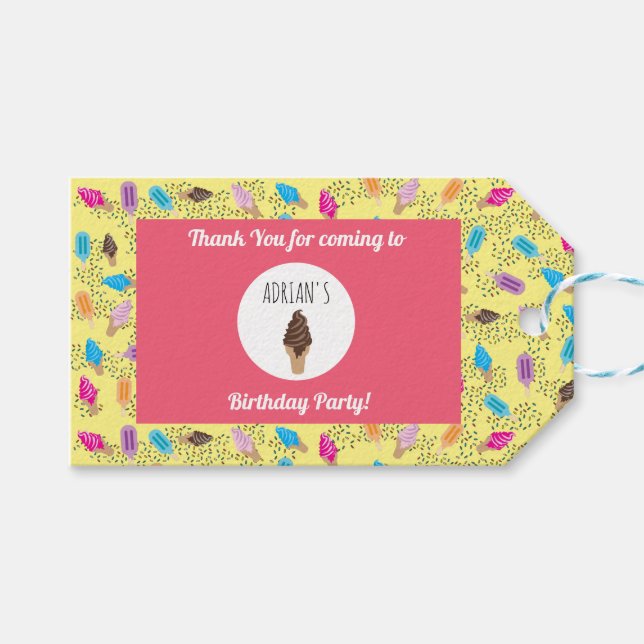 Födelsedagsfesten för färglösa sommarisgrädda ispo presentetikett (Framsidan (Horisontell))