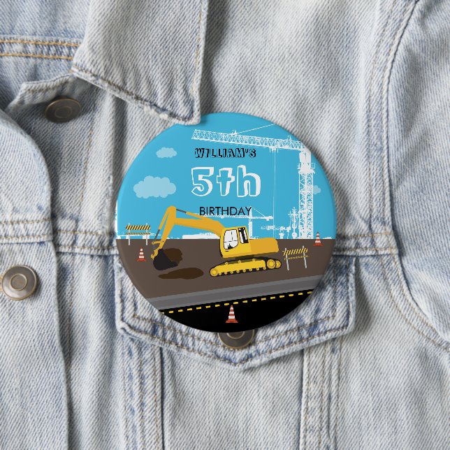 Födelsedagsfesten för grävmaskiner Lastbil Constru Knapp (In Situ)