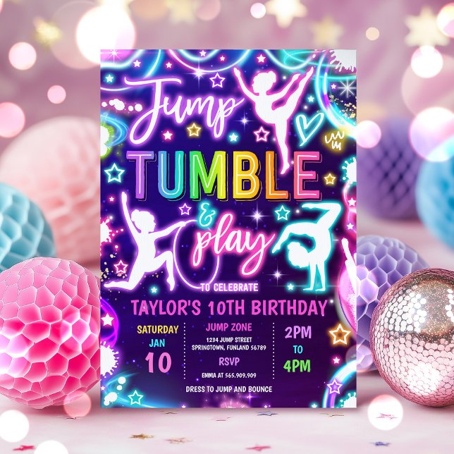 Födelsedagsfesten för Rainbow Neon Glow Jump Gymna Inbjudningar (Skapare uppladdad)