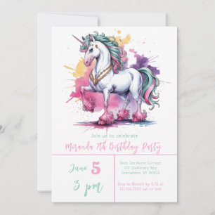 Födelsedagsfesten för Storfärgad Unicorn Girl Inbjudningar