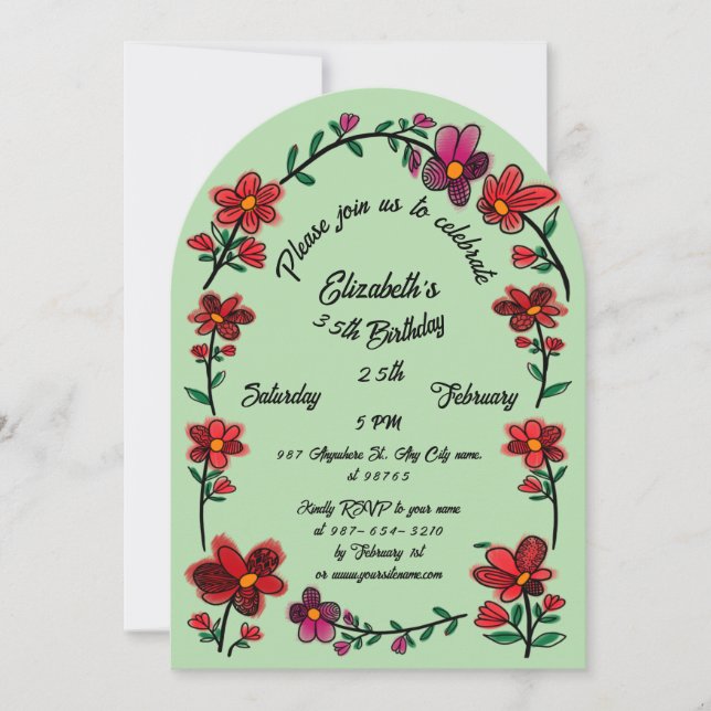 Födelsedagsfesten för Whimsique Flowers Arch Gräns Inbjudningar (Framsida)