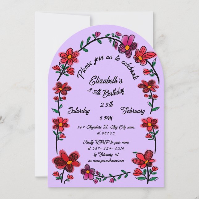 Födelsedagsfesten för Whimsique Flowers Arch Gräns Inbjudningar (Framsida)