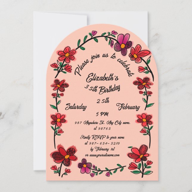 Födelsedagsfesten för Whimsique Flowers Arch Gräns Inbjudningar (Framsida)