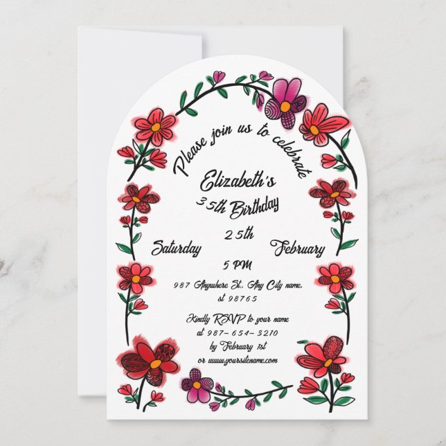 Födelsedagsfesten för Whimsique Flowers Arch Gräns Inbjudningar (Framsida)