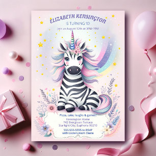 Födelsedagsfesten för Zebra Unicorn Rainbow Inbjudningar