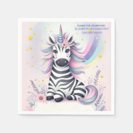 Födelsedagsfesten för Zebra Unicorn Rainbow Pappersservett
