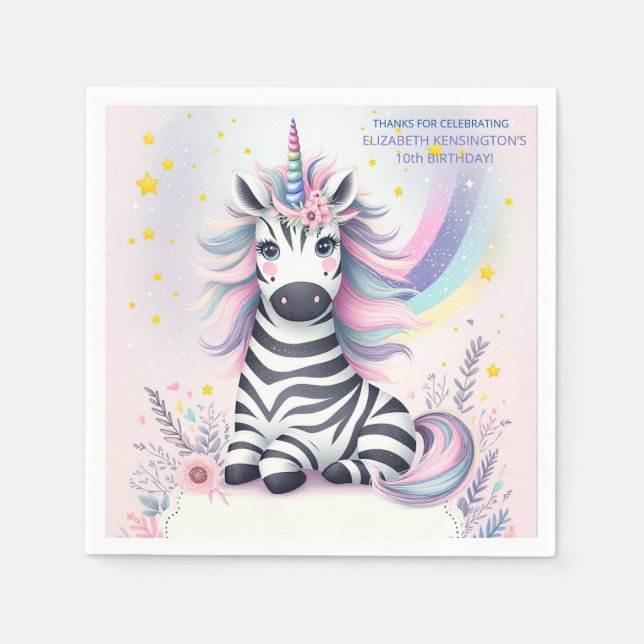 Födelsedagsfesten för Zebra Unicorn Rainbow Pappersservett (Framsidan)