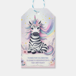 Födelsedagsfesten för Zebra Unicorn Rainbow Presentetikett