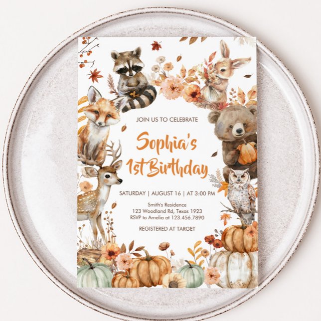 Födelsedagsfesten Forest Woodland Animals Pumpkin Inbjudningar (Forest Woodland Animals Pumpkin Birthday Party Invitation)