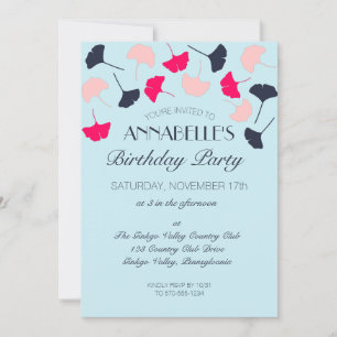 Födelsedagsfesten Formell Rosa och Blue Ginkgo Löv Inbjudningar