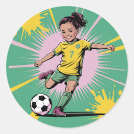 Födelsedagsfesten Fotboll för popkonst Tecknad - f Runt Klistermärke
