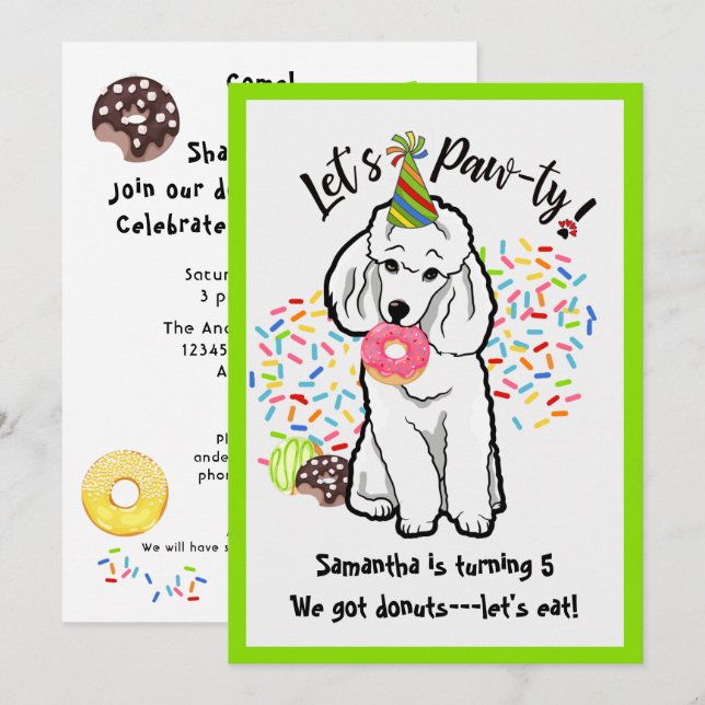 Födelsedagsfesten Funny Pudel Hund Donuts Inbjudningar (Fram/baksida)