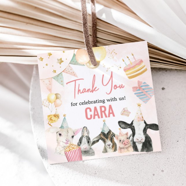 Födelsedagsfesten Fyrkam Party Animals,  Gåvor Etiketter (Animals Farm Party Birthday Party Square Favor Tags)