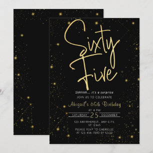 Födelsedagsfesten Galaxy Script Black och Guld 65e Inbjudningar