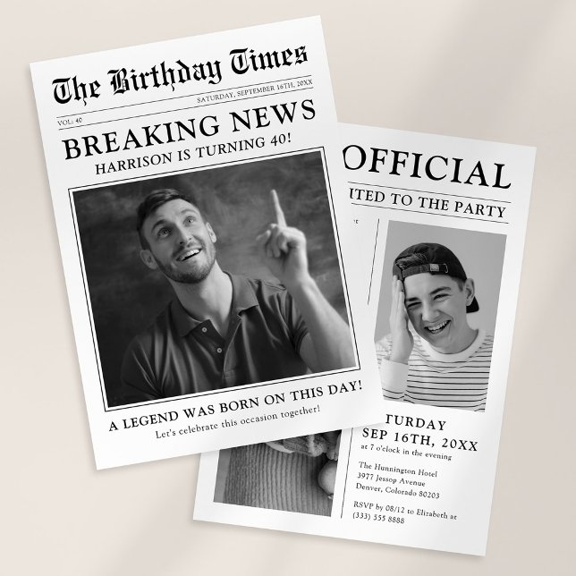 Födelsedagsfesten Gamla Stil-tidningsfoto Inbjudningar (Skapare uppladdad)