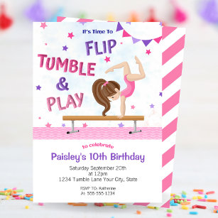 Födelsedagsfesten Girls Flip Tumble & Play Gymnast Inbjudningar