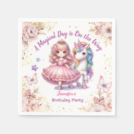 Födelsedagsfesten Girls Princess Unicorn Birthday Pappersservett