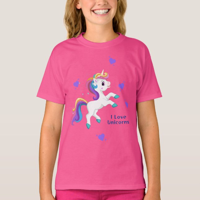 Födelsedagsfesten Girls Whimsical Teal Unicorn T Shirt (Framsida)