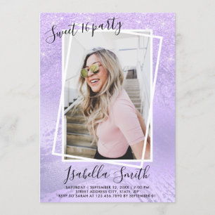 Födelsedagsfesten Girly violet glitter sweet sixte Inbjudningar