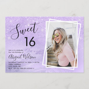 Födelsedagsfesten Girly violet glitter sweet sixte Inbjudningar