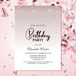 Födelsedagsfesten Glamoral Dusty Ro Rosa Diamonds Inbjudningar