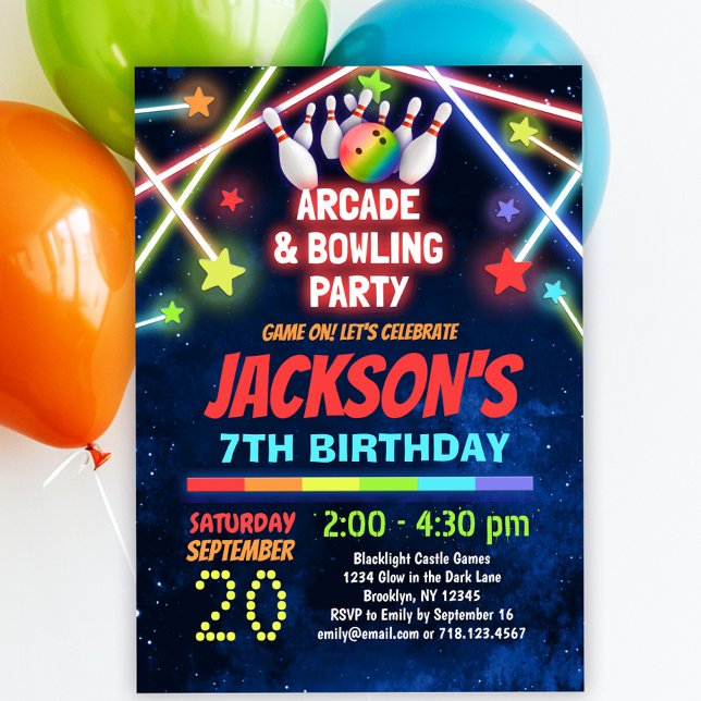 Födelsedagsfesten Glow Arcade Bowling Inbjudningar (Skapare uppladdad)