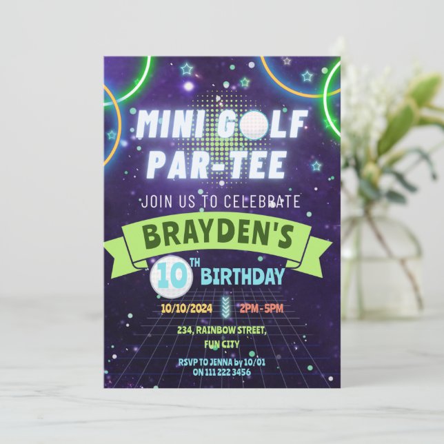 Födelsedagsfesten Glow Mini Golf Boys Inbjudningar (Stående Fram)