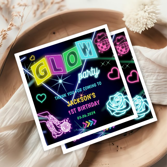 Födelsedagsfesten Glow Neon Ljus Tack Pappersservett (Skapare uppladdad)