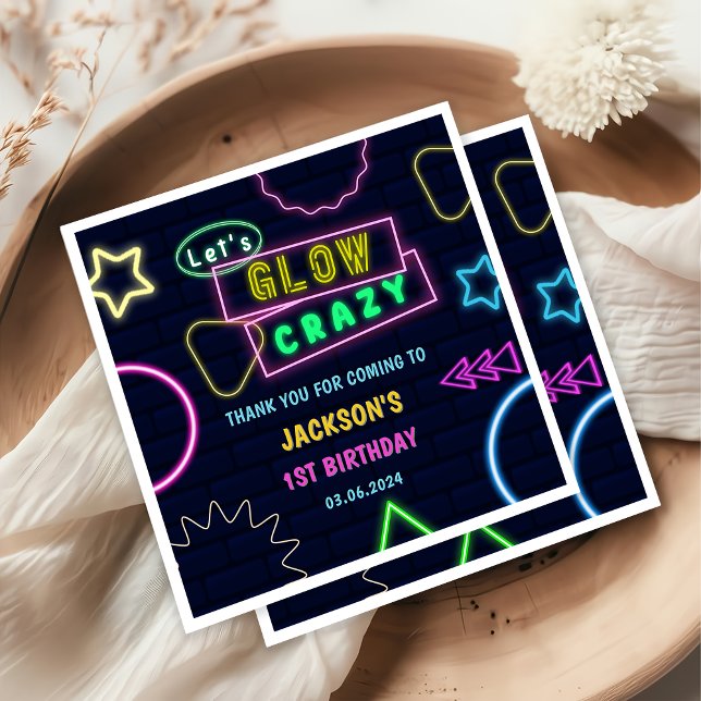Födelsedagsfesten Glow Neon Ljus Tack Pappersservett (Skapare uppladdad)
