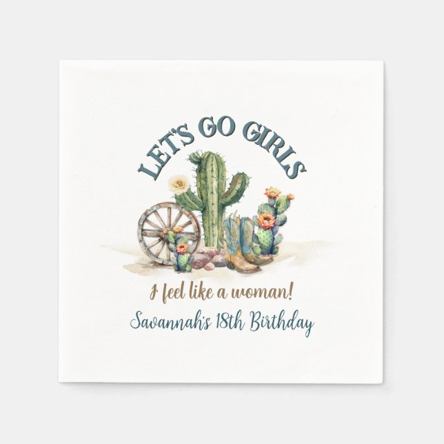 Födelsedagsfesten Go Girls Cowgirl Rodeo Anpassnin Pappersservett (Framsidan)