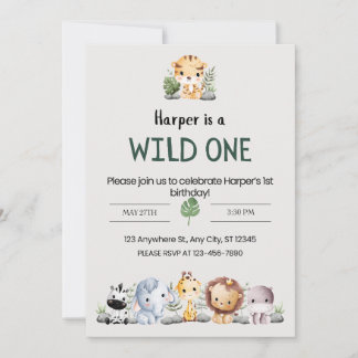 Födelsedagsfesten grått Aesthetic Zoo Animals Inbjudningar