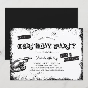 Födelsedagsfesten Grunge Black and White Surprise Inbjudningar