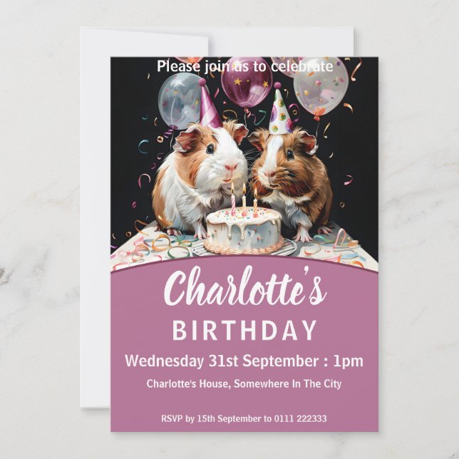 Födelsedagsfesten Guinea Gris Inbjudningar (Framsida)