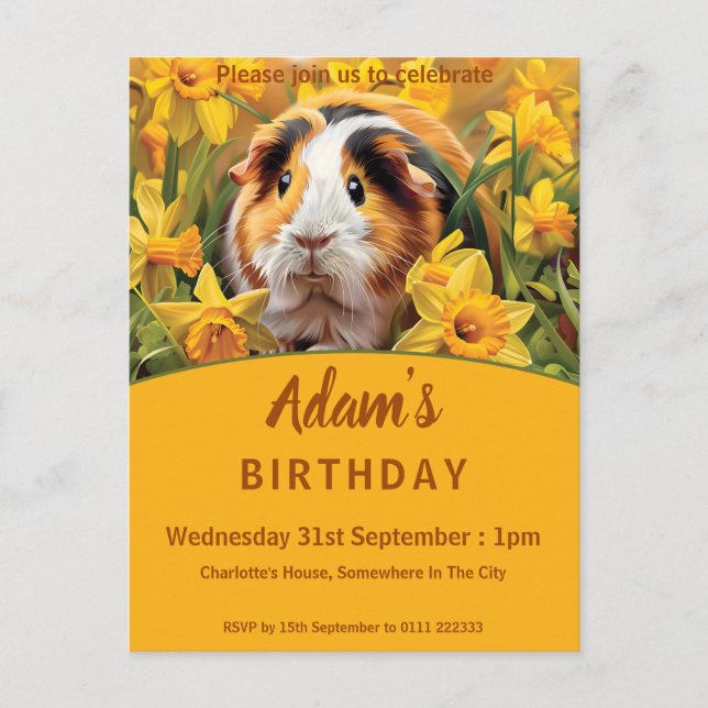 Födelsedagsfesten Guinea Grisar Inbjudan Vykort (Framsida)