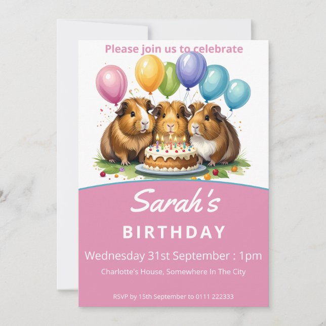 Födelsedagsfesten Guinea Grisar Inbjudningar (Framsida)