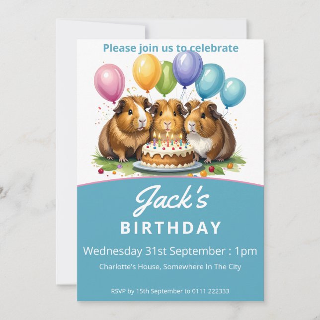 Födelsedagsfesten Guinea Grisar Inbjudningar (Framsida)