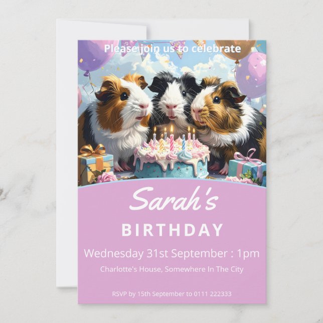 Födelsedagsfesten Guinea Grisar Inbjudningar (Framsida)