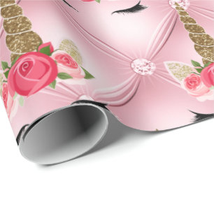 Födelsedagsfesten Guld Glitter & Rosa ros Unicorn Presentpapper