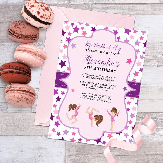 Födelsedagsfesten Gymnastics Girl Stars Inbjudningar (Gymnastic Birthday Invitation)