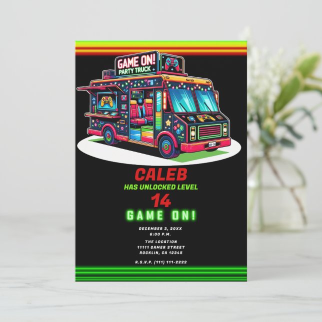 Födelsedagsfesten helgdag Ljus om spel Buss Lastbi Inbjudningar (Stående Fram)