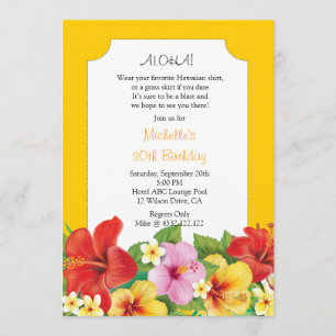 Födelsedagsfesten Hibiscus och Plumeria Luau Inbjudningar