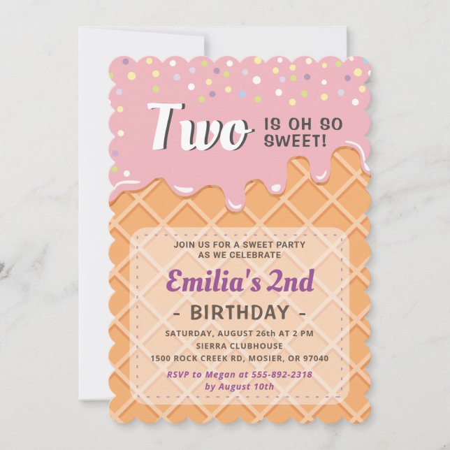 Födelsedagsfesten Ice Cream Sommarsötad Flicka Inbjudningar (Framsida)