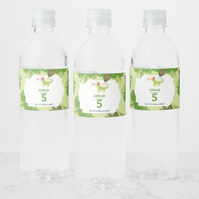 Födelsedagsfesten Iguana Lizard Partying Animals Vattenflaskor Etikett (Flaskor)