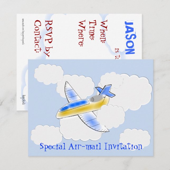 Födelsedagsfesten Jet Flygplan (ändra ålder) Inbjudningar (Fram/baksida)