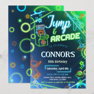 Födelsedagsfesten Jump Arcade Neon Glow Inbjudningar