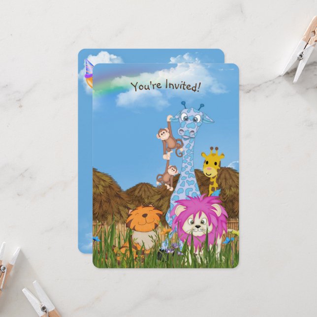 Födelsedagsfesten Jungle Animals Inbjudningar (Fram/Back In Situ)