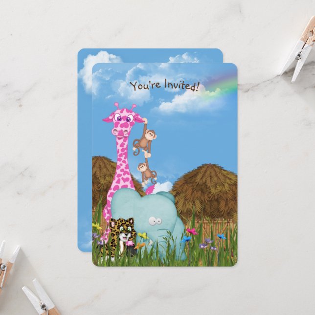 Födelsedagsfesten Jungle Animals Inbjudningar (Fram/Back In Situ)