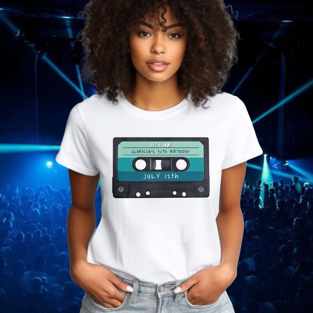 Födelsedagsfesten Kassettbandblått band T Shirt (Cassette Tape Blue Retro Birthday Party T-Shirt
)